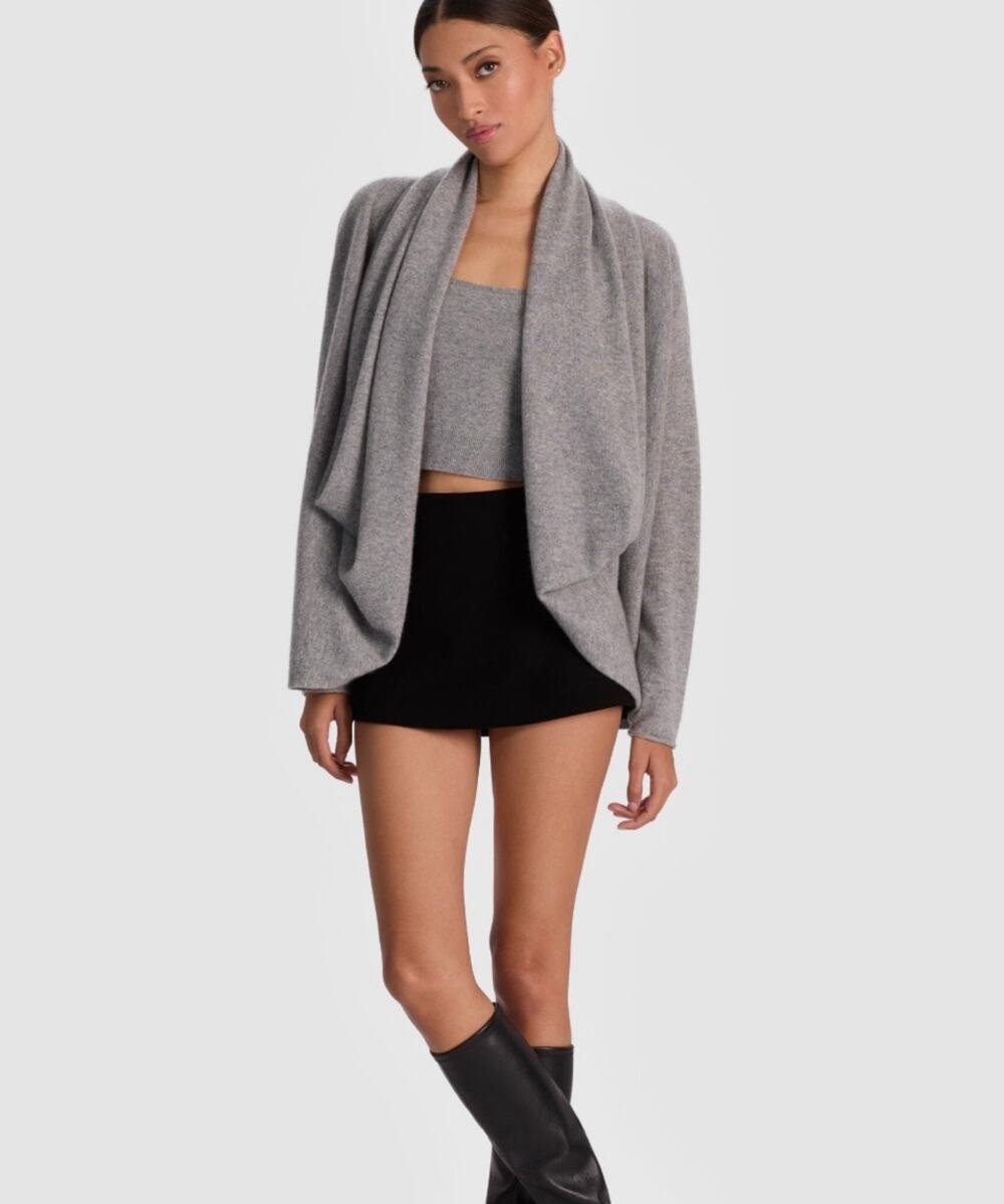 NWT Alice + Olivia Jules 100% Cashmere Draped Cardigan Gray Size S